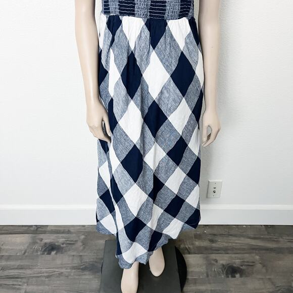 [Crown & Ivy] Navy Blue White Plaid Linen Midi Dress Tie Straps NWT Size Large L - Picture 6 of 11